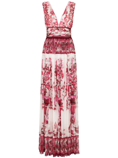 Shop Dolce & Gabbana Majolica-print Maxi Dress In Red