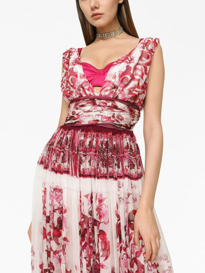 Shop Dolce & Gabbana Majolica-print Maxi Dress In Red