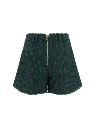 Shop Balmain Shorts In Vert Fonce