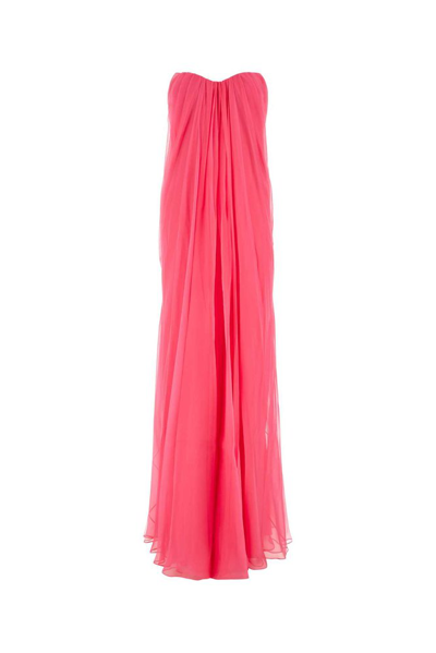 Shop Alexander Mcqueen Draped Strapless Dress In Pink