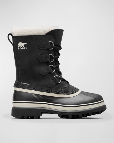 Sorel Caribou Waterproof Nubuck And Rubber Boots In Black Dark Stone