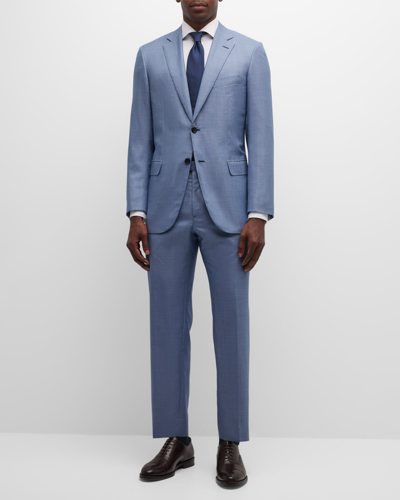 Shop Brioni Men's Textured Solid Wool-blend Suit In Sky Blue