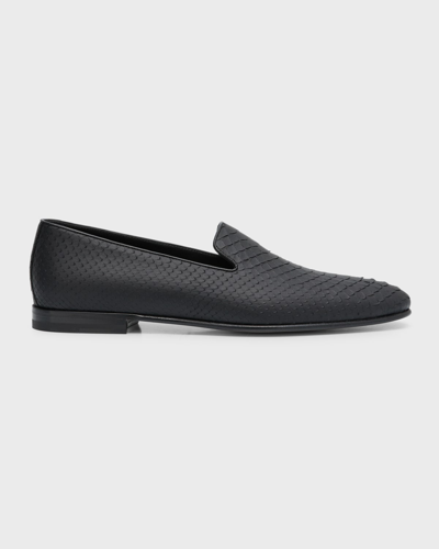 Shop Manolo Blahnik Men's Mario Python Leather Loafers In Blck0015
