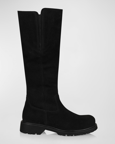 Shop La Canadienne Helene Suede Shearling Knee Boots In Black