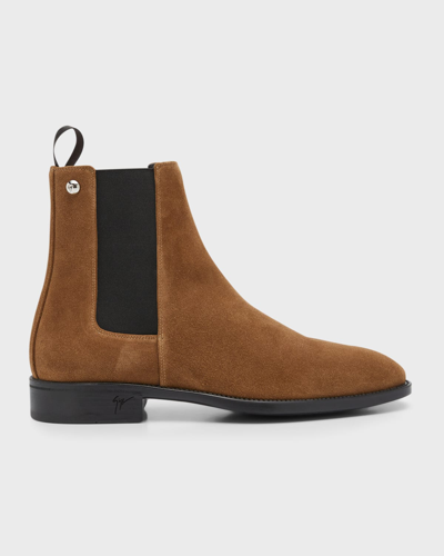 Shop Giuseppe Zanotti Men's Sorrento 15 Suede Chelsea Boots In Midbrown