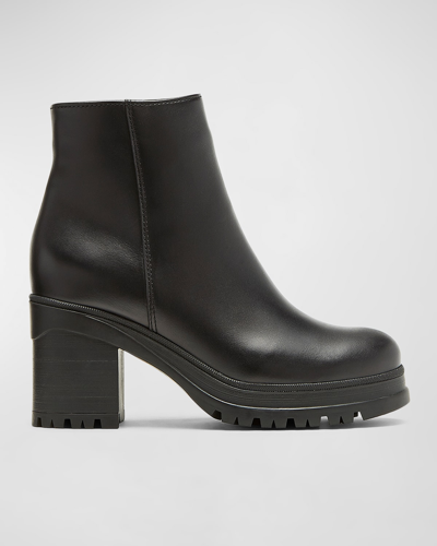 Shop La Canadienne Percie Leather Block-heel Ankle Boots In Black