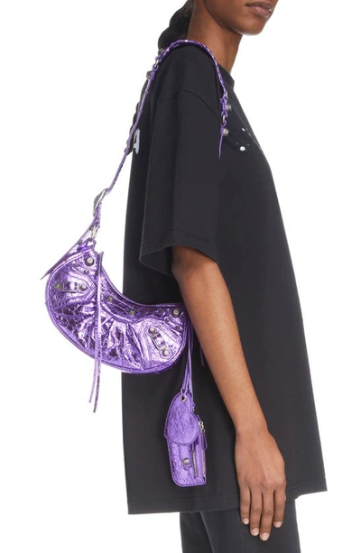 Balenciaga Extra Small Le Cagole Crinkle Metallic Lambskin Shoulder Bag In Met Mauve