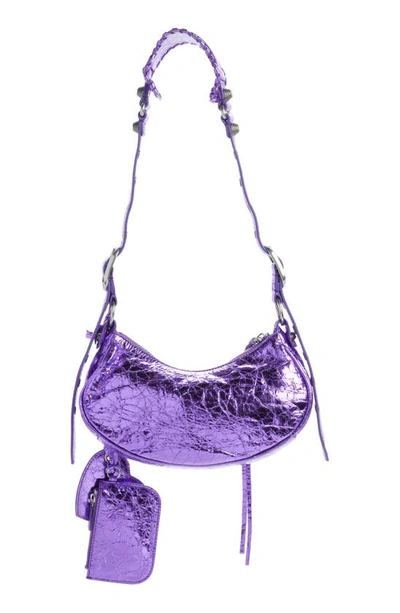 Balenciaga Extra Small Le Cagole Crinkle Metallic Lambskin Shoulder Bag In Met Mauve