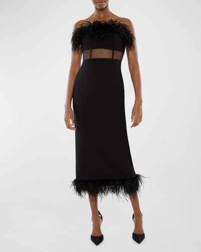 Shop Likely Aubrey Cutout Lace Feather-trim Midi Dress In Black