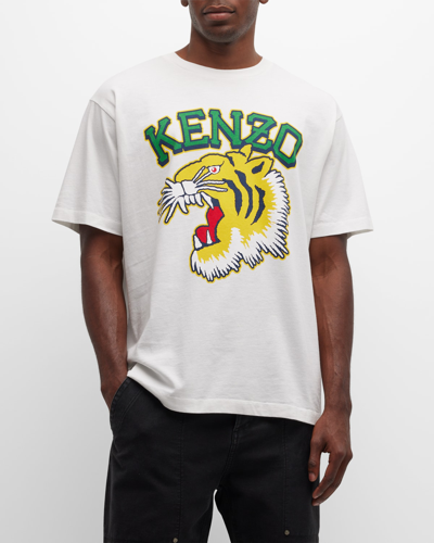 Shop Kenzo Men's Tiger Varsity Oversized T-shirt In Off White