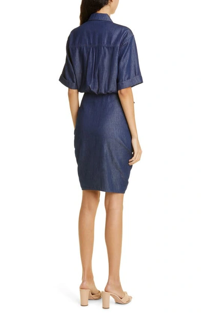 Shop Veronica Beard Hensley Tie Waist Chambray Shirtdress In Washed Oxford
