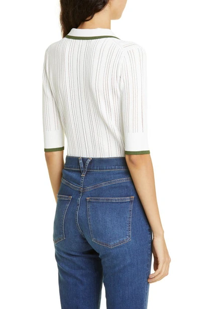 Shop Veronica Beard Soza Tipped Pointelle Sweater In Off-white