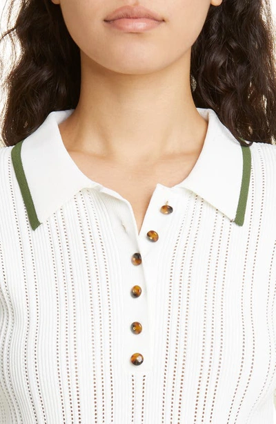 Shop Veronica Beard Soza Tipped Pointelle Sweater In Off-white