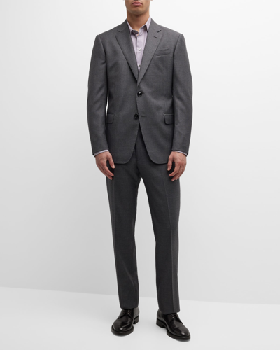Shop Giorgio Armani Men's Textured Wool Suit In Solid Dark Grey