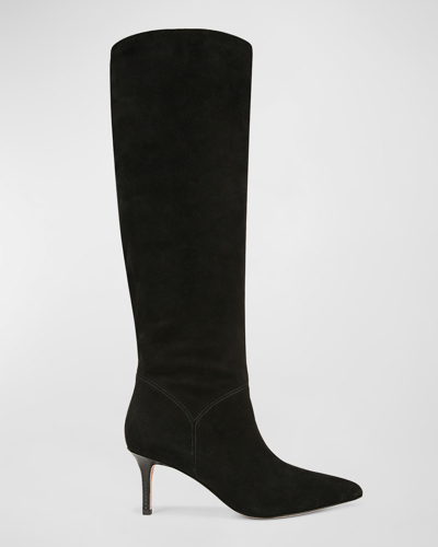 Shop Veronica Beard Lexington Suede Stiletto Knee Boots In Black