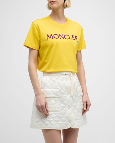 Shop Moncler Embroidered Logo T-shirt In Yellow