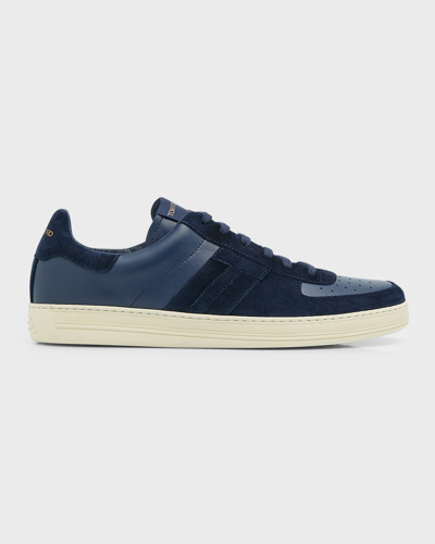 Shop Tom Ford Men's Radcliffe Leather Low-top Sneakers In Midnight Blue