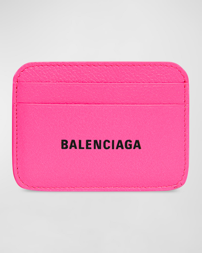 Shop Balenciaga Cash Logo Leather Card Holder In 5662 Fluo Pink/ L