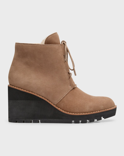Shop Eileen Fisher Alpine Suede Lace-up Wedge Booties In Earth