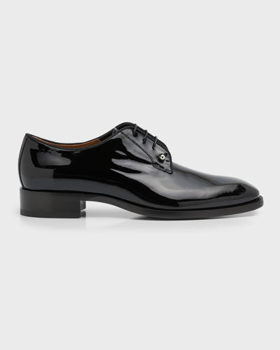 Shop Christian Louboutin Men's Chambeliss Patent Leather Derby Shoes In Black