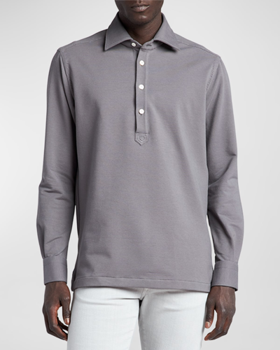 Shop Kiton Men's Cotton-stretch Polo Shirt In Gray