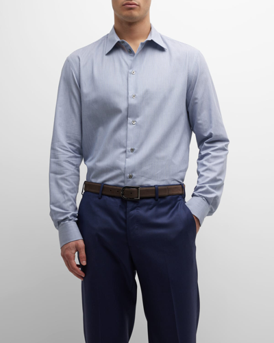 Shop Emporio Armani Men's Cotton Micro-stripe Sport Shirt In Solid Aqua