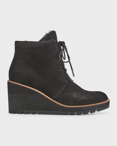 Shop Eileen Fisher Alpine Suede Lace-up Wedge Booties In Black