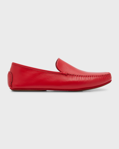 Shop Manolo Blahnik Men's Mayfair 197 Leather Drivers In Red