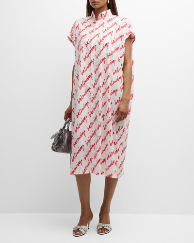 Shop Balenciaga Scribble Rawcut Dress In 9783 White/red