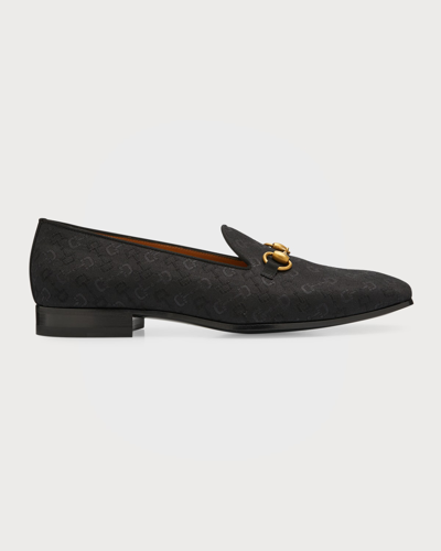 Shop Gucci Men's Gallipoli Silk Jacquard Bit Loafers In Black