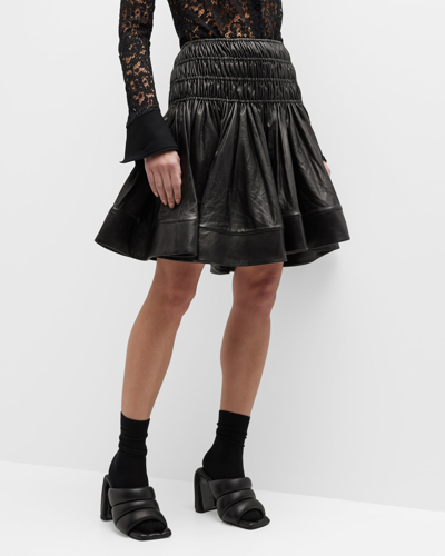Shop Proenza Schouler Plonge Leather Smocked Skirt In Black