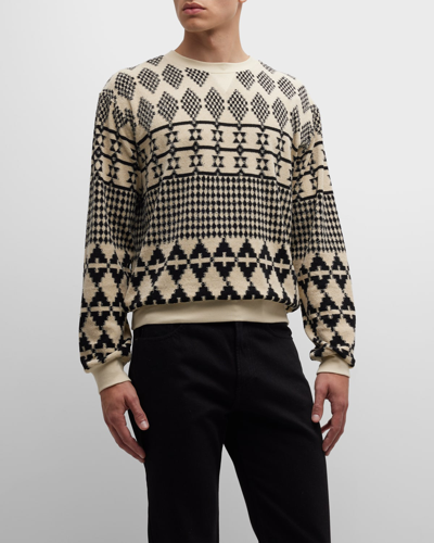Saint Laurent Stripe-jacquard Wool Sweater In Nero-natur