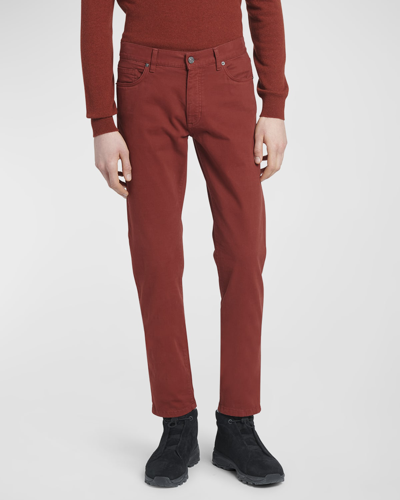 Shop Zegna Men's Cotton-stretch 5-pocket Pants In Dark Red Solid