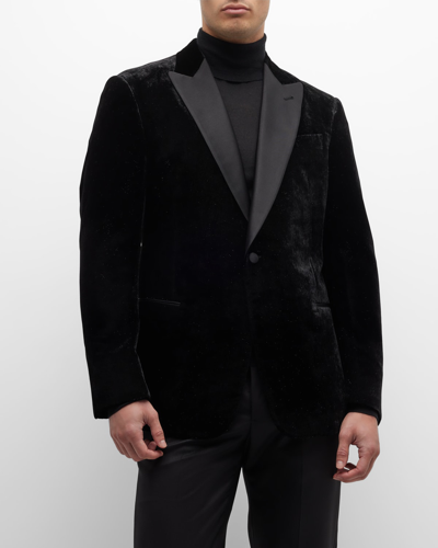Shop Giorgio Armani Men's Velvet Peak-lapel Dinner Jacket In Solid Black