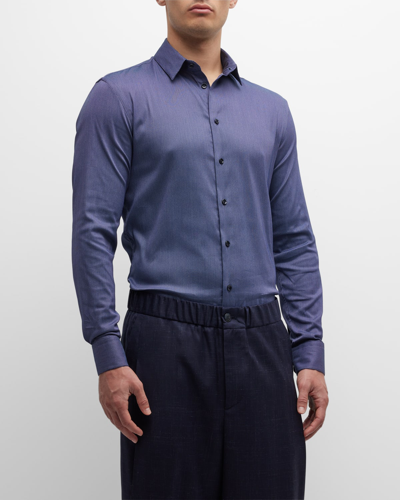 Shop Giorgio Armani Men's Micro-dot Sport Shirt In Navy