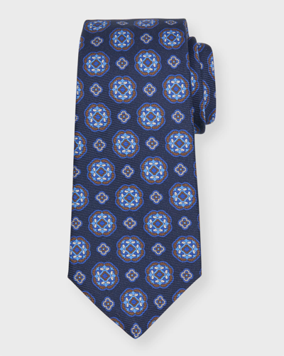 Shop Kiton Men's Medallion-print Silk Tie In Navy