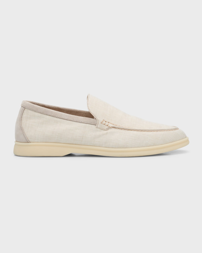 Shop Loro Piana Men's Summer Walk Linen Loafers In Pelican Gray
