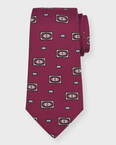 Shop Kiton Men's Rectangle-print Silk Tie In Red