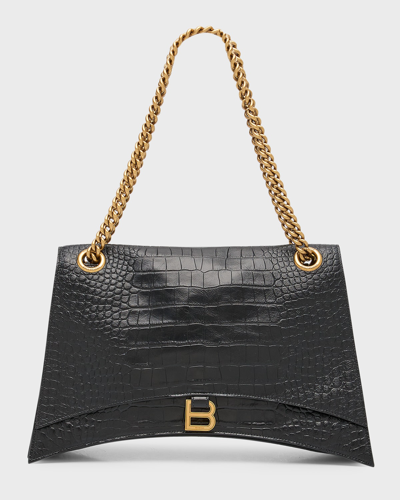 Shop Balenciaga Crush Large Chain Bag Crocodile Embossed In 1000 Black