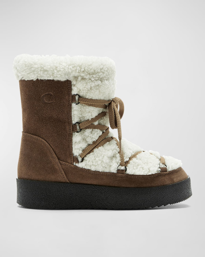 Shop La Canadienne Eloise Suede Shearling Snow Boots In Walnut