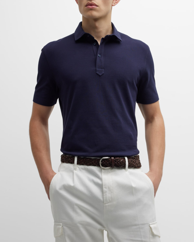 Shop Brunello Cucinelli Men's Cotton Pique Polo Shirt In Cobalt Blue
