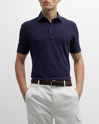 Brunello Cucinelli Double-layer Cotton Polo Shirt In Cobalt Blue