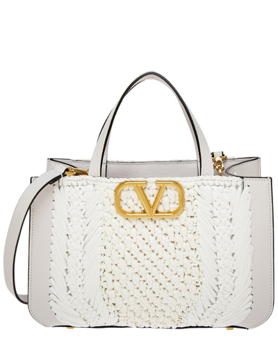 Shop Valentino Vlog Signature Straw & Leather Top Handle Tote