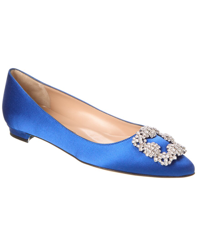 Shop Manolo Blahnik Hangisi Satin Flat In Blue