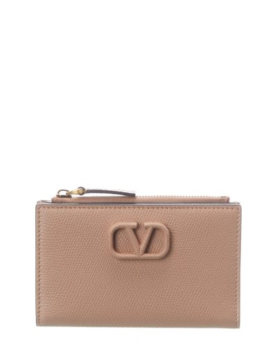 Shop Valentino Vlogo Grainy Leather Card Case In Pink