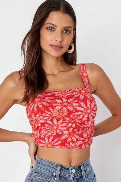 Shop Free People All Tied Up Red Floral Print Cropped Tie-back Tank Top
