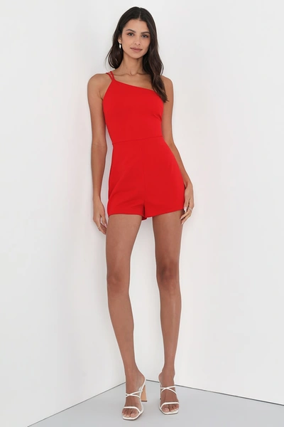 Shop Lulus Vamp Up Your Style Red One-shoulder Sleeveless Romper