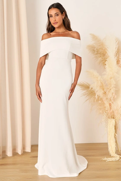Lulus Exceptional Romance Off-the-shoulder Mermaid Maxi Dress In White In White