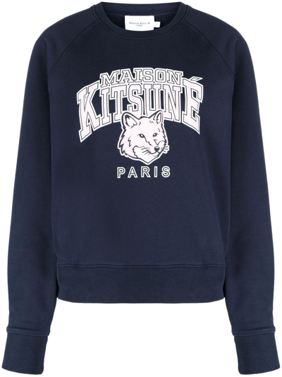 Shop Maison Kitsuné Graphic-print Cotton Sweatshirt In Blue