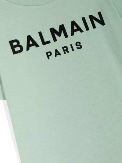 Shop Balmain Logo-print Cotton T-shirt In Green